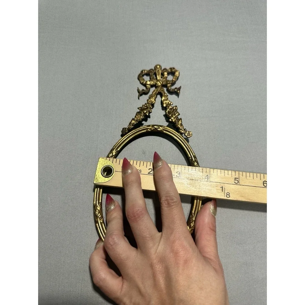 VTG Louis XVI 19th Century Brass Oval Frame Ornate Ribbon